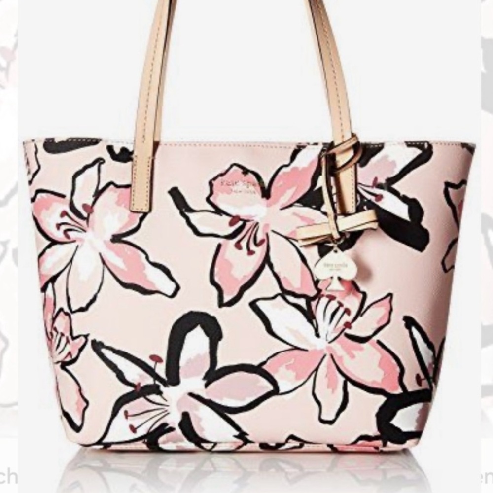 KATE SPADE Tiger Lillies Floral Pink Tote Bag